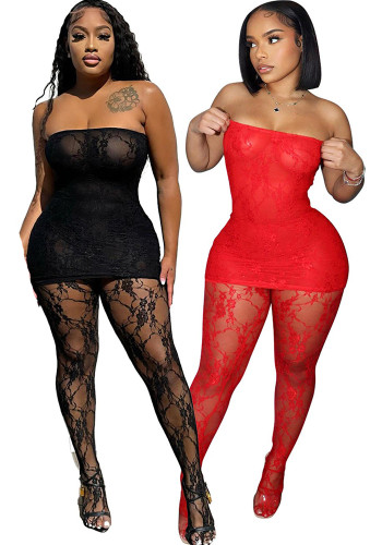 Women Sexy Mesh Top & Tights Two Piece Set