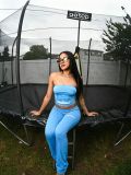 Women Summer American Strapless Printed Tie‑Up Crop Top and Pant Two Piece Set