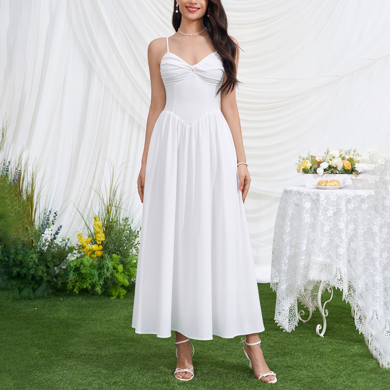 V-Neck Backless Maxi Strap Dress for Evening Parties