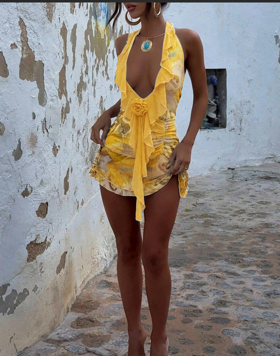 Printed Sleeveless Mini Dress for Holiday Vacations