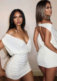 Women Off Shoulder V‑Neck Wrap Bust Backless Sexy Dress