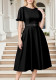Plus Size Women Puff Sleeve Elegant Round Neck Dress