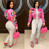 Women Fall Winter Printed Casual Bomber Jacket