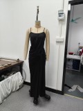 Women Casual Draped Ruched Slit Stretchy Bodycon Maxi Dress