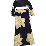 Women Spring Summer Sexy Off Shoulder Crop Top Drawstring Printed Skirt Two Piece Set