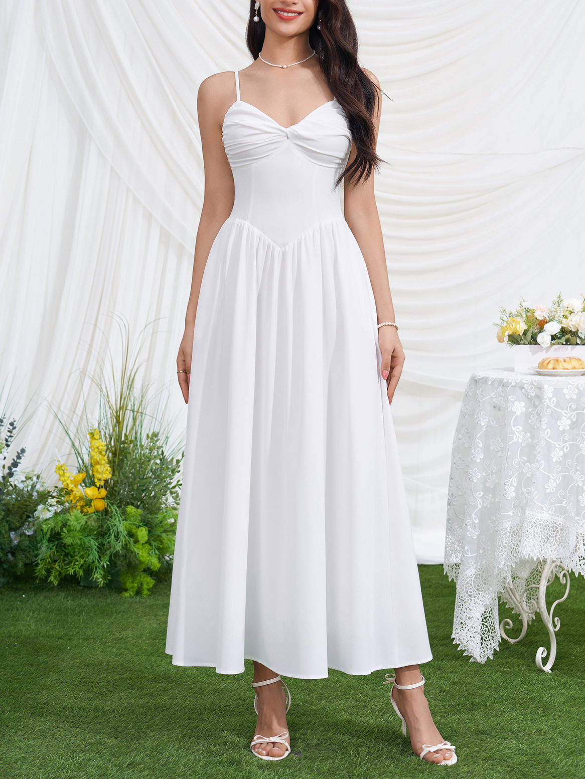 V-Neck Backless Maxi Strap Dress for Evening Parties