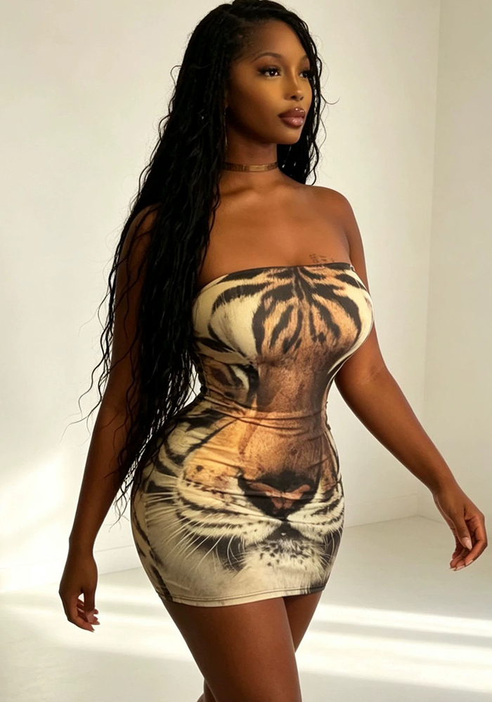 Printed Strapless Sleeveless Dress for Summer Casual