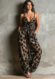 Women Leopard Knot Camisole Wide Leg Jumpsuit