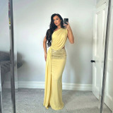 Women Summer Sexy One Shoulder Slash Shoulder Backless Dress