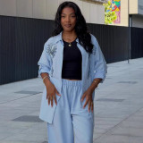 African Women Casual Sequin Floral Shirt and Pants Two Piece Set