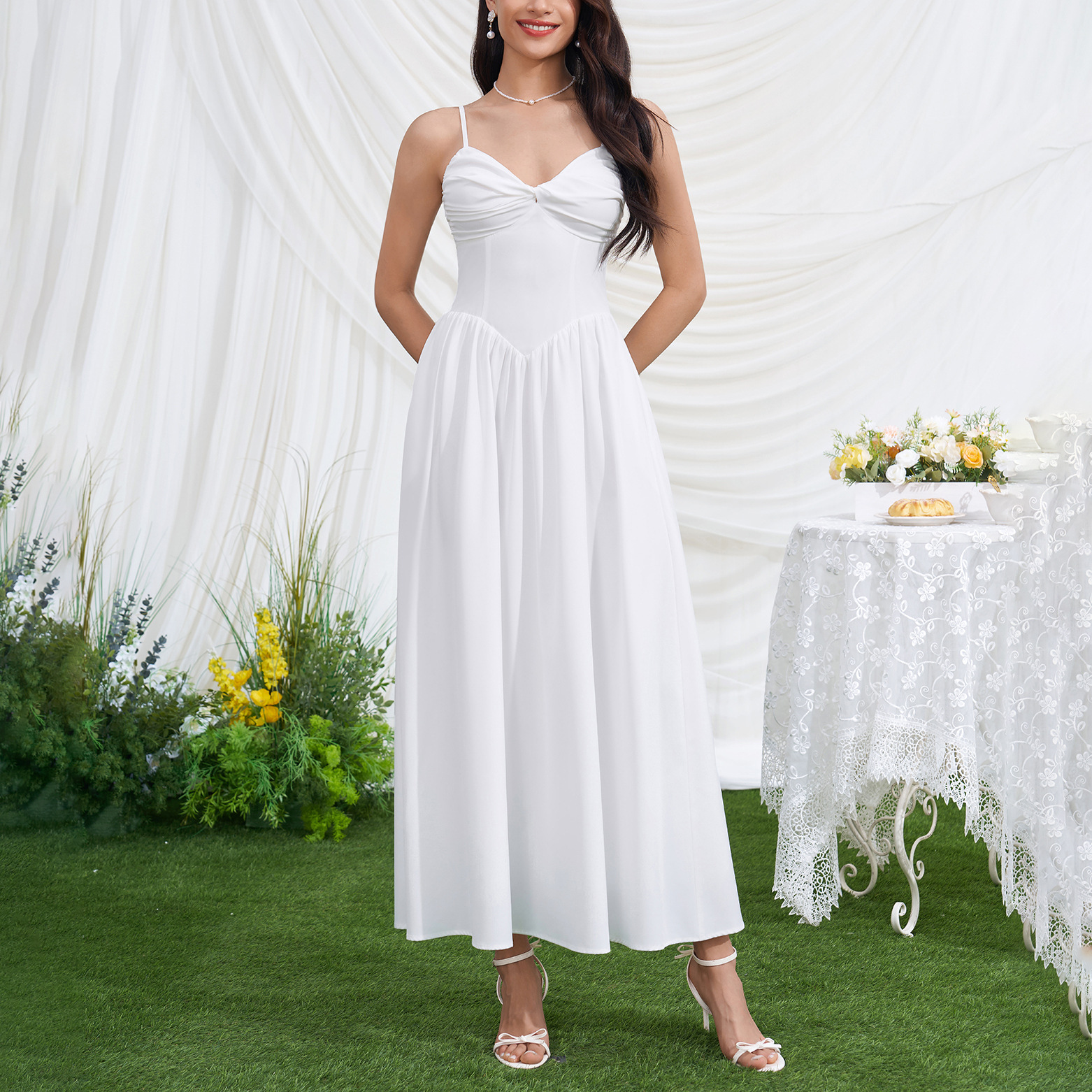 V-Neck Backless Maxi Strap Dress for Evening Parties
