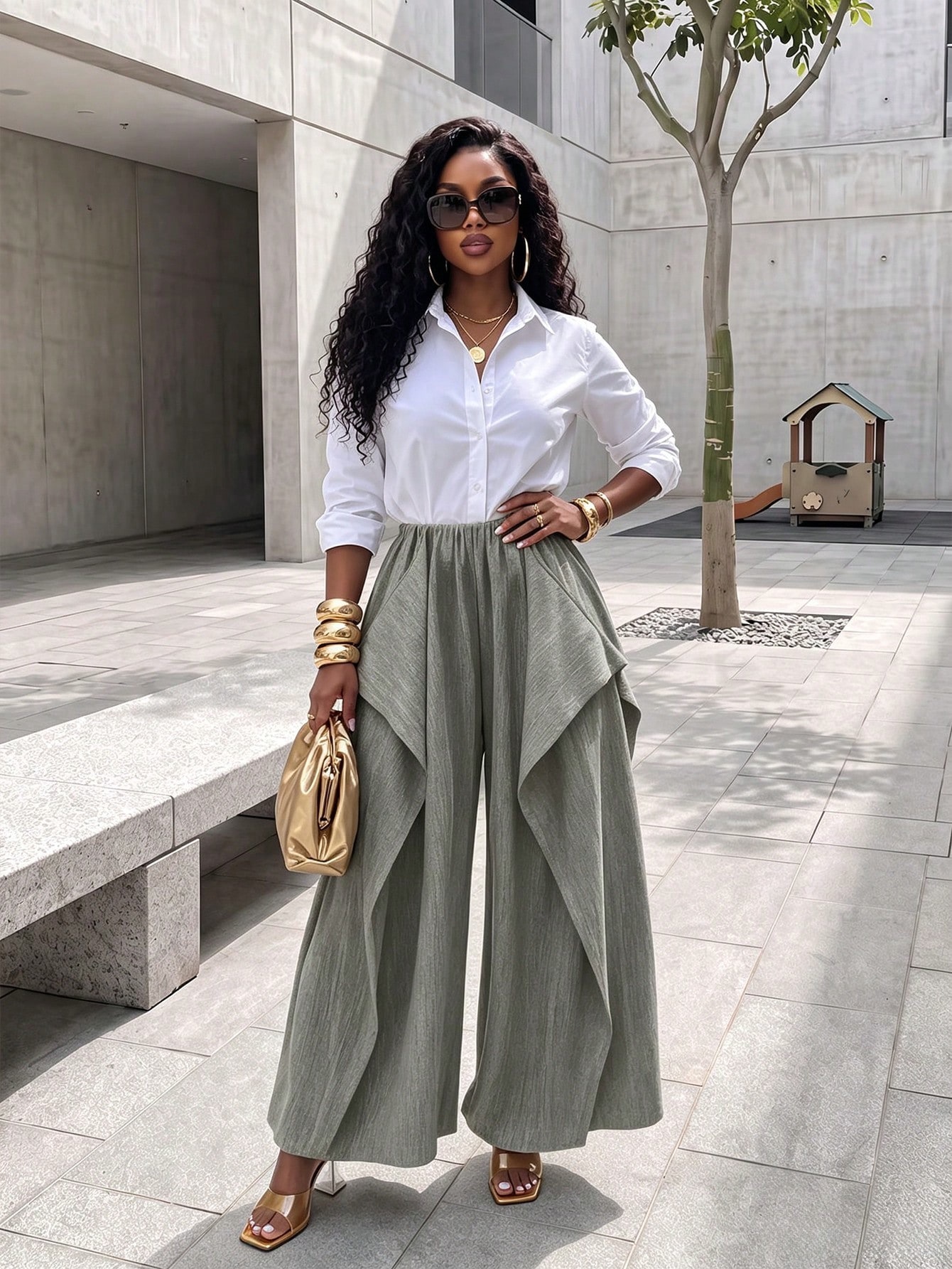 Faux Two-Piece Wide Leg Pants for Casual Wear