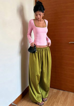 Women Summer Casual Color Block U‑Neck Top and Pant Two Piece Set
