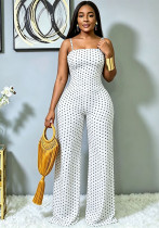 Women Sexy Polka Dot Printed Camisole Hollow Wide Leg Jumpsuit Women Sexy Polka Dot Printed Camisole Hollow Wide Leg Jumpsuit