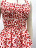African Women Sexy Halter Neck Ruched Printed Irregular Maxi Dress