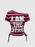 Women Black White Striped Strapless Printed Tank Top