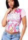 Women Multi‑Color Floral Short Sleeve Color Block Raglan Sleeve Crop Top Printed T‑Shirt