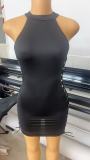 Women Side Lace‑Up Hollow High Neck Sleeveless Bodycon Dress