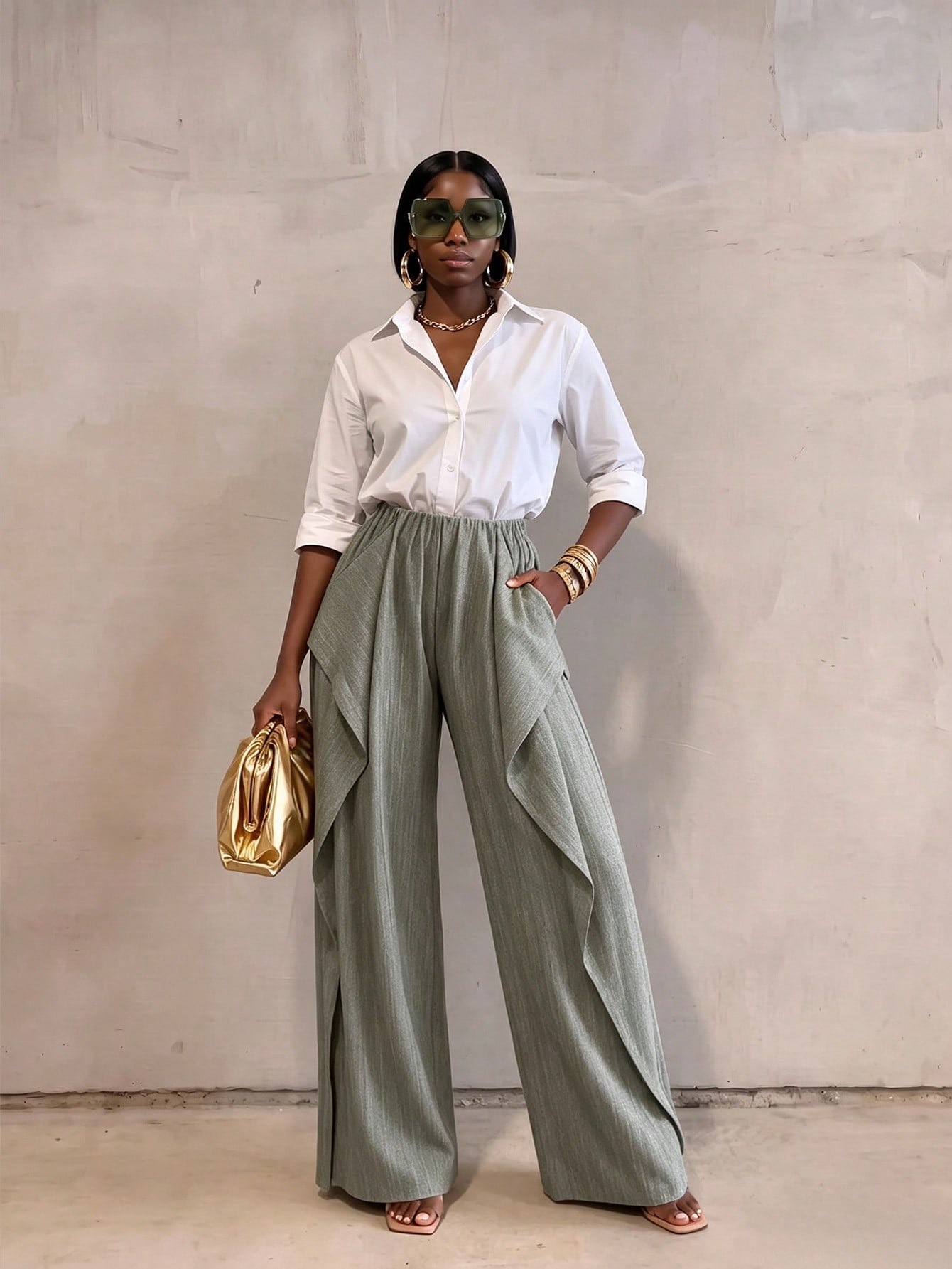 Faux Two-Piece Wide Leg Pants for Casual Wear