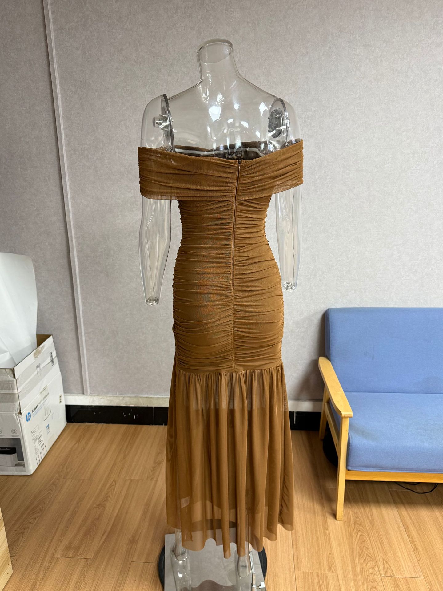 Mesh Off-Shoulder Maxi Dress for Evening Parties