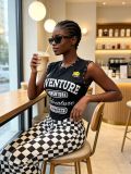 Women American Printed Short Sleeve Rivet Sleeveless Crop Tank Top