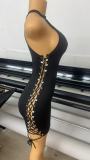 Women Side Lace‑Up Hollow High Neck Sleeveless Bodycon Dress