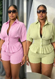 African Women Casual Turndown Collar Short Sleeve Shirt & Shorts Two Piece Set