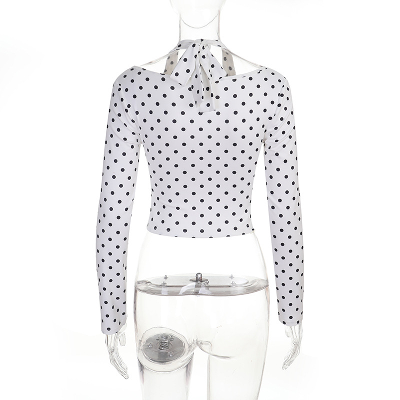 Polka Dot Halter V-Neck Top for Casual Wear