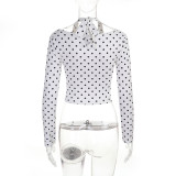 Women Polka Dot Halter Neck V Neck Top