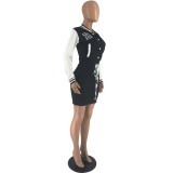 Women Fall Winter Baseball Embroidered Letter Sexy Long Sleeve Dress