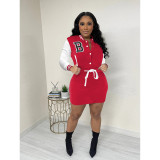 Women Fall Winter Baseball Embroidered Letter Sexy Long Sleeve Dress