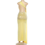 Women Summer Sexy One Shoulder Slash Shoulder Backless Dress