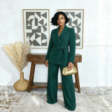 Women Elegant Pearl Long Sleeve Blazer and Pant Two Piece Set