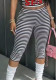Plus Size Women Black White Striped Stretchy Capri Pants