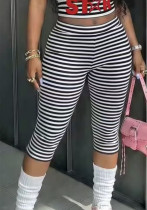 Plus Size Women Black White Striped Stretchy Capri Pants Plus Size Women Black White Striped Stretchy Capri Pants