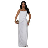 Women Casual Draped Ruched Slit Stretchy Bodycon Maxi Dress