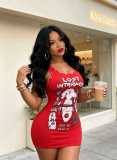 Women Printed Sexy Backless Bodycon Dress