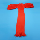 Women Ruched Round Neck Lantern Sleeve Pleated Dress