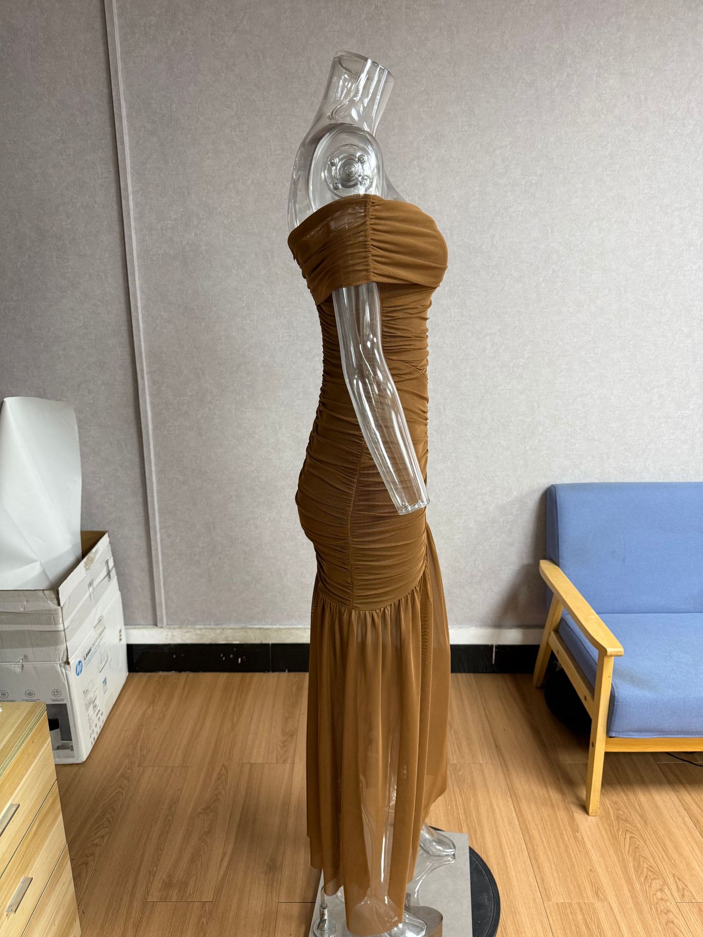 Mesh Off-Shoulder Maxi Dress for Evening Parties