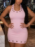 Women Halter Neck Stretch Backless Bodycon Dress