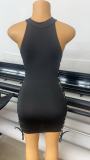Women Side Lace‑Up Hollow High Neck Sleeveless Bodycon Dress