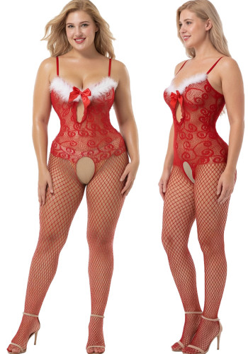 Women's Christmas Plus Size Sexy See-Through Bodycon Fishnet Lingerie
