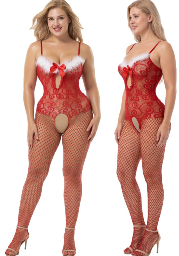 Women's Christmas Plus Size Sexy See-Through Bodycon Fishnet Lingerie