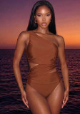 Women's Solid-Color One-Shoulder Sexy One-Piece Swimsuit