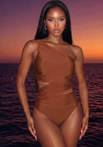 Women's Solid-Color One-Shoulder Sexy One-Piece Swimsuit