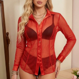 Women Mesh Long Sleeve Top (Including Panty)
