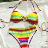 Women's Multi-Color Metallic-Detail Sexy Halter-Neck Low-Back Bikini