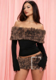 Women's Fall Chic Fur-Collar Patchwork Off-Shoulder Two-Piece Set