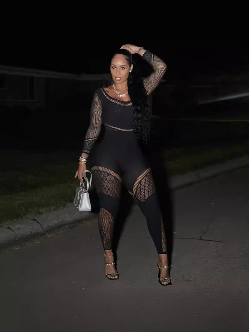Cutout High-Waist Long-Sleeve Jumpsuit for Fall Clubwear