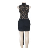 Women's Cutout Lace Bodycon Ribbon-Ruched Slim-Fit Mini Dress